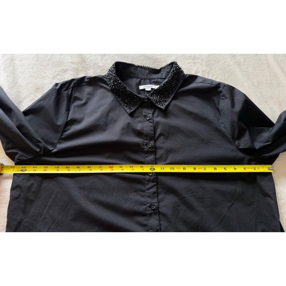 Chico’s Size 3.5 US 18 Tonal Jewels Poplin Shirt Black Embellished Collar Top - Picture 12 of 16